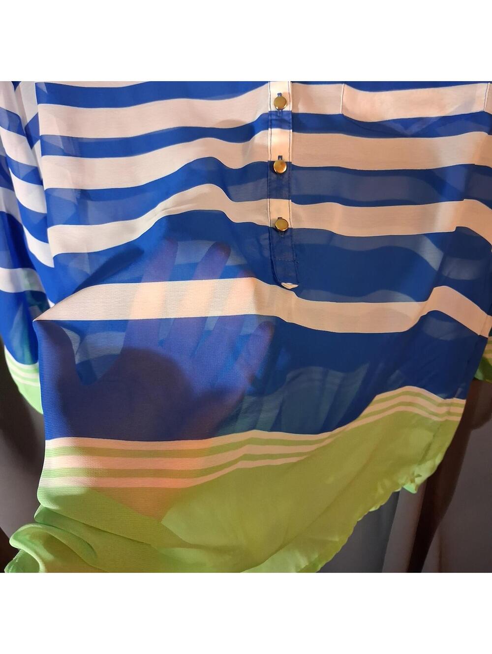 Apt. 9 Blue and Green Striped Blouse, Size Large